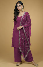 Marsala Cutbead Zardozi Dupatta With Mukaish Kurta Set