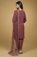 Marsala Cutbead Zardozi Dupatta With Mukaish Kurta Set