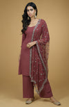 Marsala Cutbead Zardozi Dupatta With Mukaish Kurta Set
