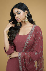 Marsala Cutbead Zardozi Dupatta With Mukaish Kurta Set