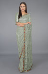 Pearl Blush Parsi Gara Embroidered French Chantilly Lace Saree