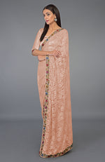 Pearl Blush Parsi Gara Embroidered French Chantilly Lace Saree