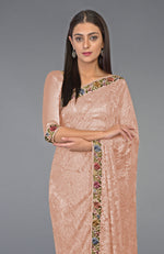 Pearl Blush Parsi Gara Embroidered French Chantilly Lace Saree