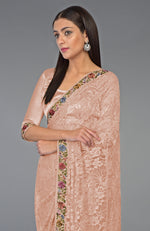Pearl Blush Parsi Gara Embroidered French Chantilly Lace Saree