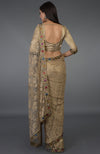 Beige Gold Parsi Gara Embroidered French Chantilly Lace Saree