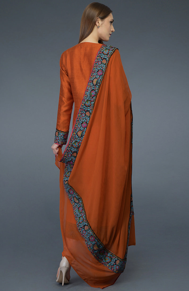 Burnt Orange Kashmiri Kashidakari Hand Embroidered Suit
