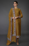 Dark Mustard Kashmiri Kashidakari Hand Embroidered Pure Raw Silk Suit