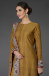 Dark Mustard Kashmiri Kashidakari Hand Embroidered Pure Raw Silk Suit