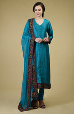 Teal Blue Kashmiri Kashidakari Hand Embroidered Suit