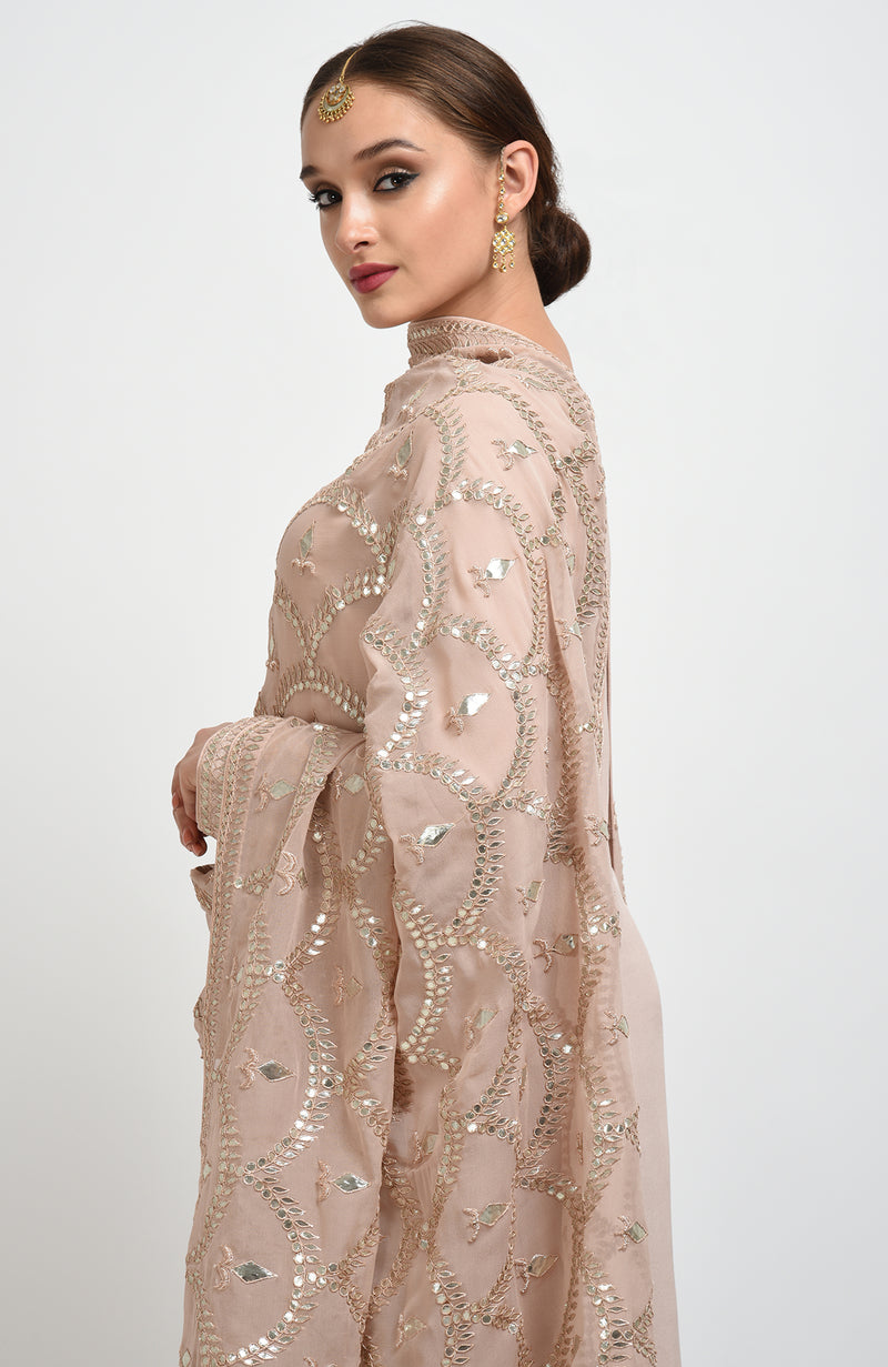 Oyster Pink Hand Embroidered Gota Patti Work Dupatta