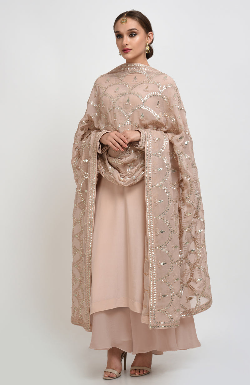 Oyster Pink Hand Embroidered Gota Patti Work Dupatta