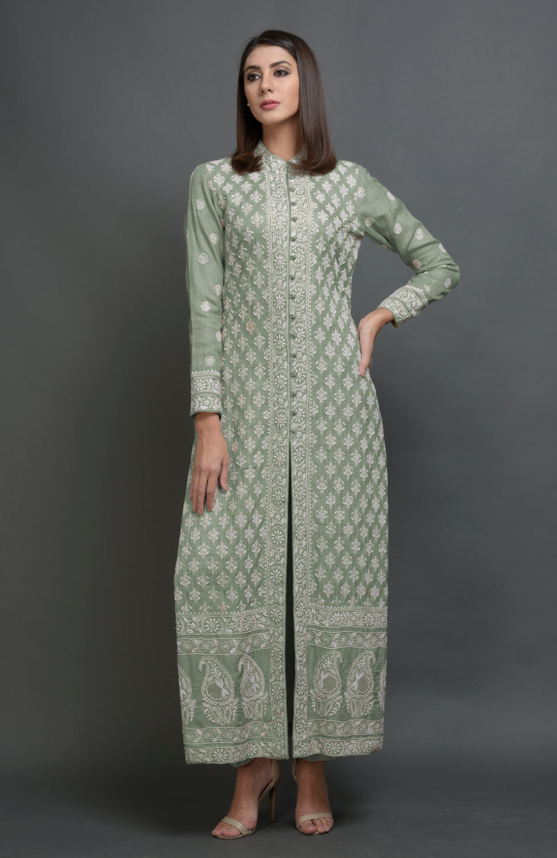 Elderberry Chikankari Embroidered Jacket Suit