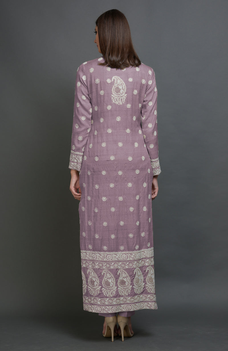 Elderberry Chikankari Embroidered Jacket Suit