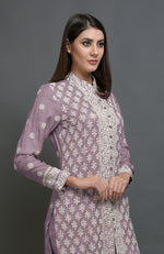 Elderberry Chikankari Embroidered Jacket Suit