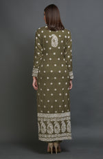 Martini Olive Chikankari Embroidered Jacket Suit