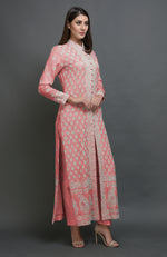 Rose Tan Chikankari Embroidered Jacket Suit