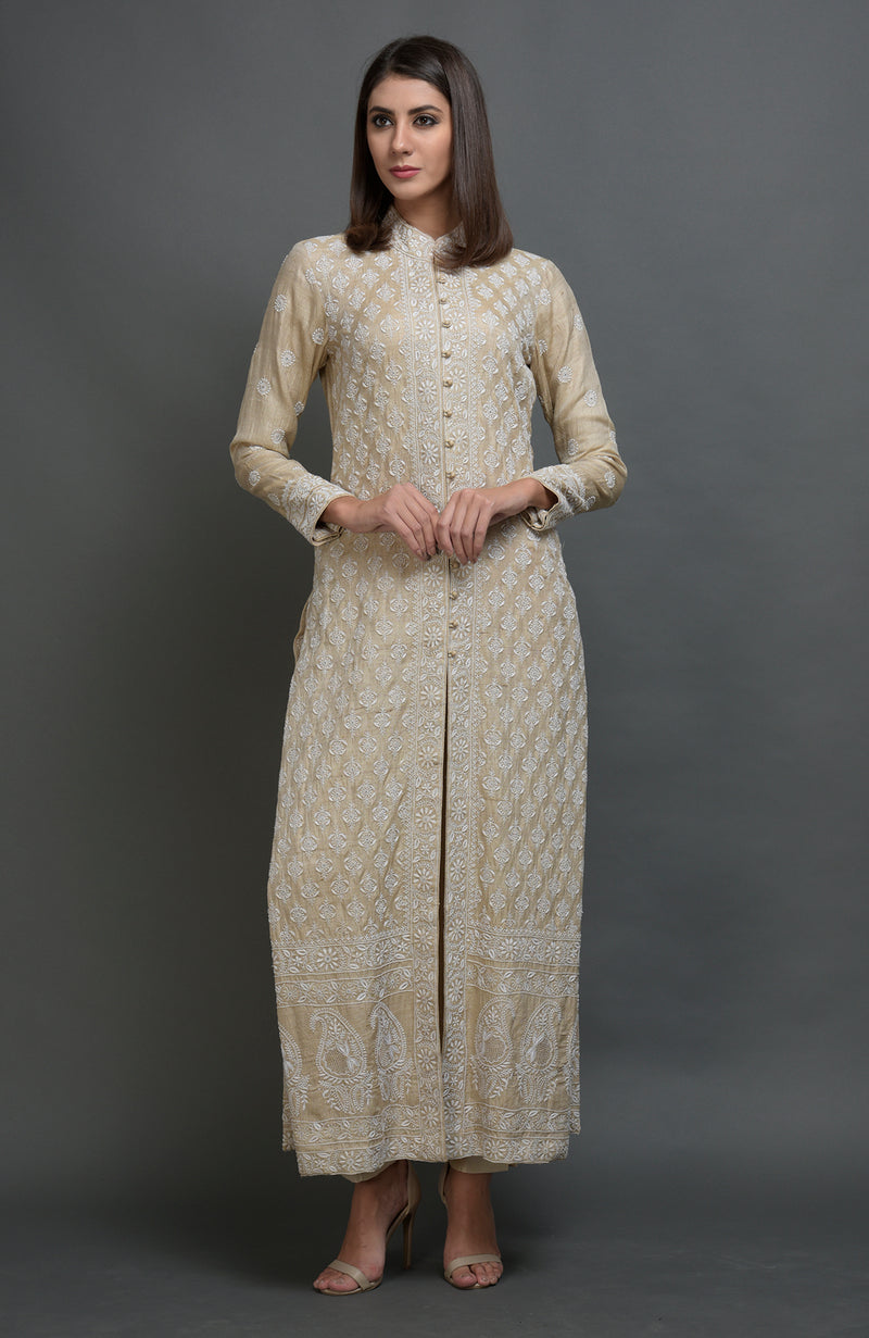 Elderberry Chikankari Embroidered Jacket Suit