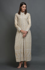 Champagne Beige Chikankari Embroidered Jacket Suit