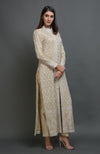 Champagne Beige Chikankari Embroidered Jacket Suit
