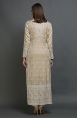 Champagne Beige Chikankari Embroidered Jacket Suit