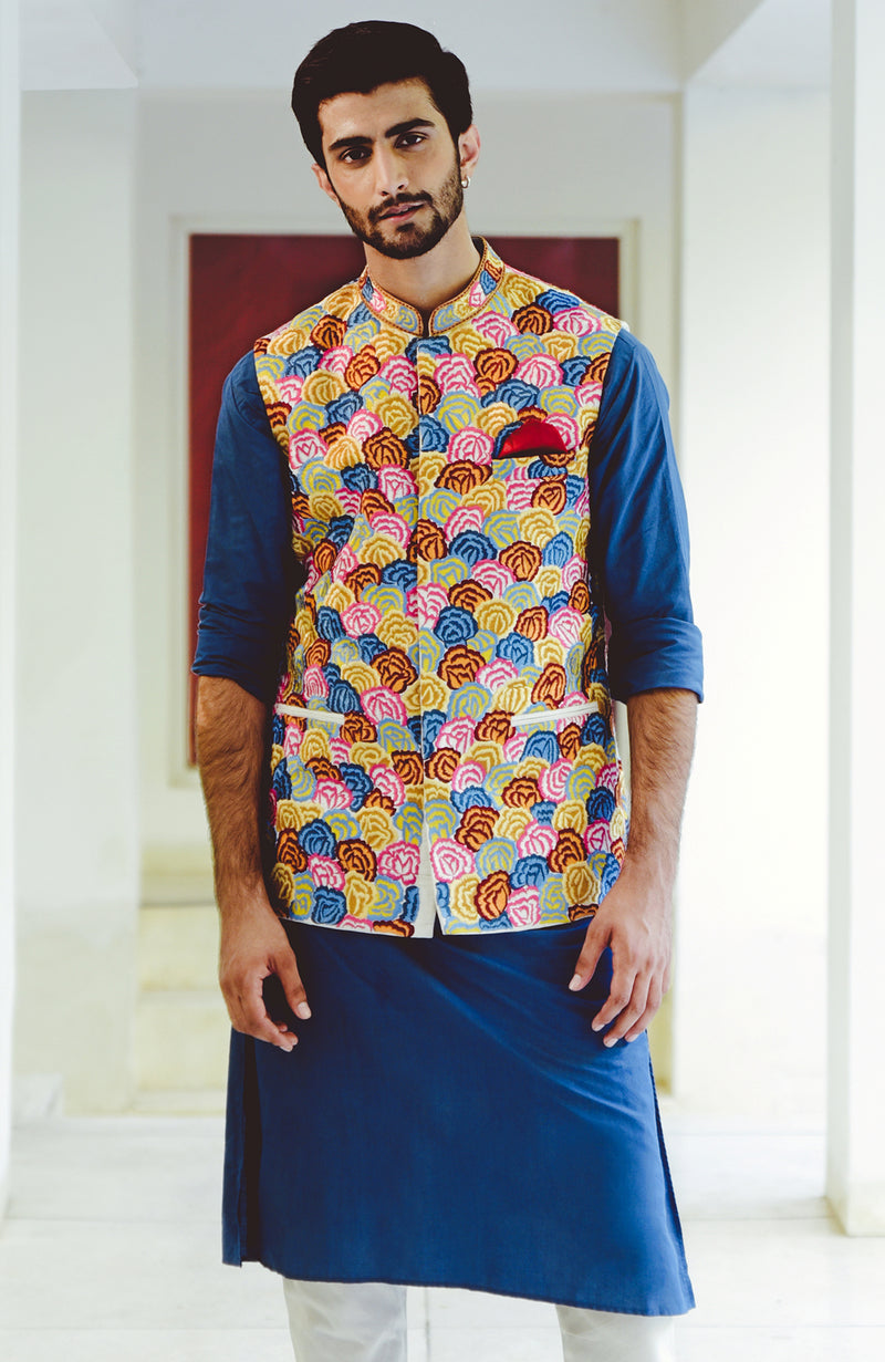 Multicolor Floral Embroidered Silk Bandi Jacket