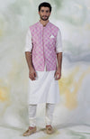 Onion Pink Floral Embroidered Silk Bandi Jacket Set