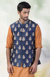 Navy Blue Floral Embroidered Silk Bandi Jacket