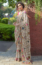 Masterpiece Calendula Floral Parsi Gara Hand Embroidered Saree