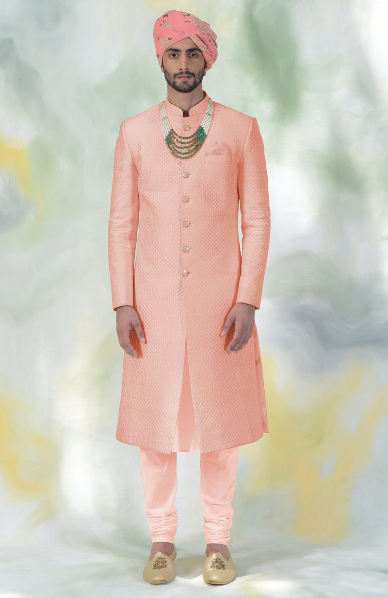 Blush Micro-Quilted Silk Sherwani