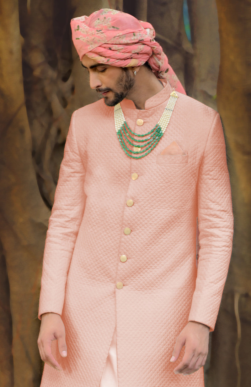 Blush Micro-Quilted Silk Sherwani