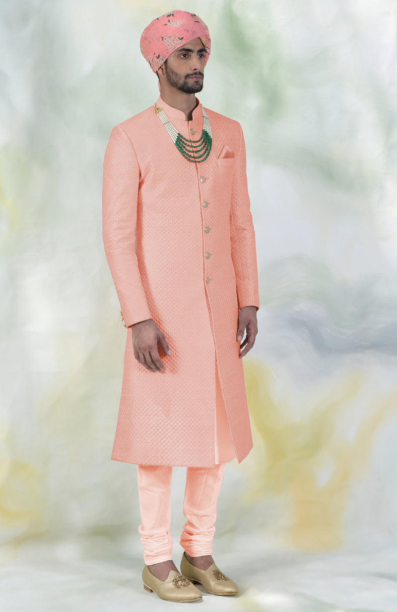 Blush Micro-Quilted Silk Sherwani