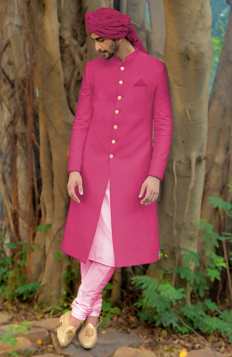 Blush Micro-Quilted Silk Sherwani