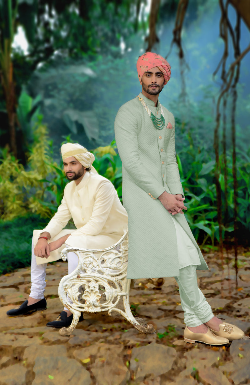 Blush Micro-Quilted Silk Sherwani