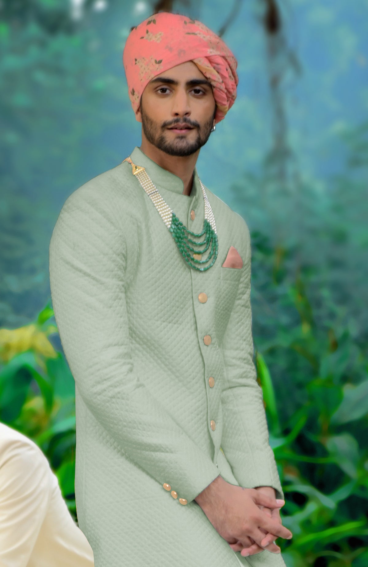 Light Green Colour Coat Pant With Turban Pista Colour Bottle Green