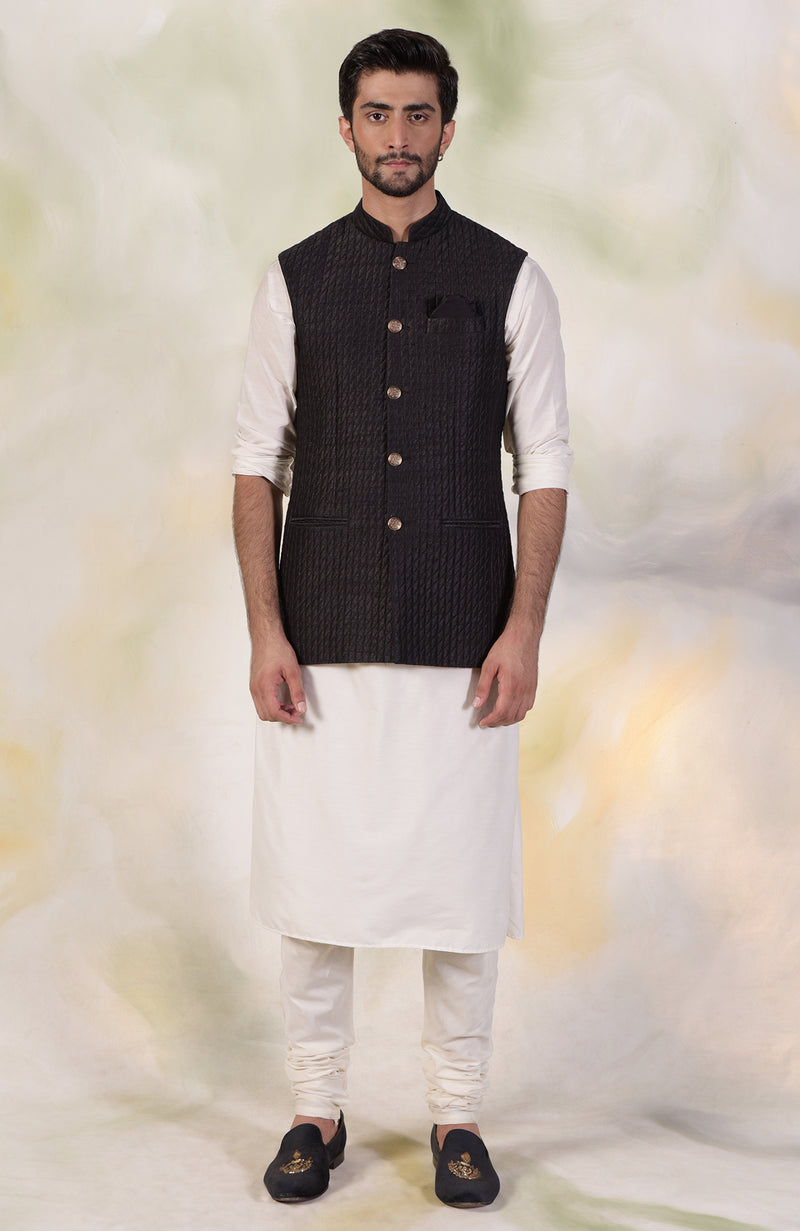 Black Micro-Quilted Silk Bandi Jacket Set – Talking Threads