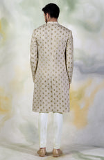 Cream Pintuck Zardozi Embroidered Sherwani Set
