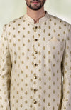 Cream Pintuck Zardozi Embroidered Sherwani Set