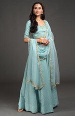 Aqua Haze Benarasi Weave Zardozi Embroidered Lehenga Set