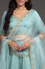 Aqua Haze Benarasi Weave Zardozi Embroidered Lehenga Set