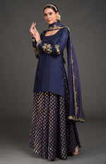Eclipse Blue Benares Weave Zardozi Embroidered Lehenga Set