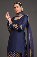 Eclipse Blue Benares Weave Zardozi Embroidered Lehenga Set