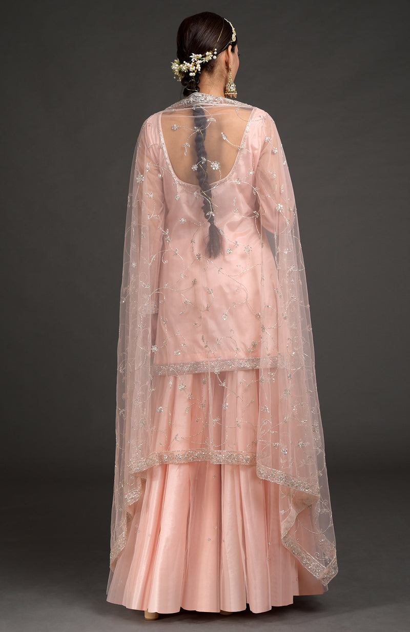 Nude Pink-Gold Zardozi Beads & Sequin Hand Embroidered Dupatta