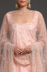 Nude Pink-Gold Zardozi Beads & Sequin Hand Embroidered Dupatta