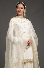 Ivory Zardozi Bead And Sequin Hand Embroidery Gharara Set