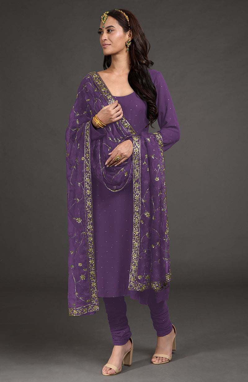 Wine Mukaish- Zardozi Embroidered Kurta Set