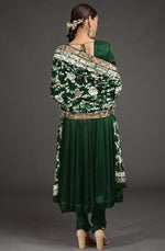 Masterpiece Emerald Green  Floral Parsi Gara Hand Embroidered Dupatta