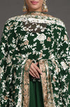 Masterpiece Emerald Green  Floral Parsi Gara Hand Embroidered Dupatta