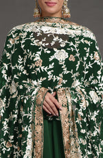 Masterpiece Emerald Green  Floral Parsi Gara Hand Embroidered Dupatta