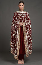 Masterpiece Plum Floral Parsi Gara Hand Embroidered Dupatta