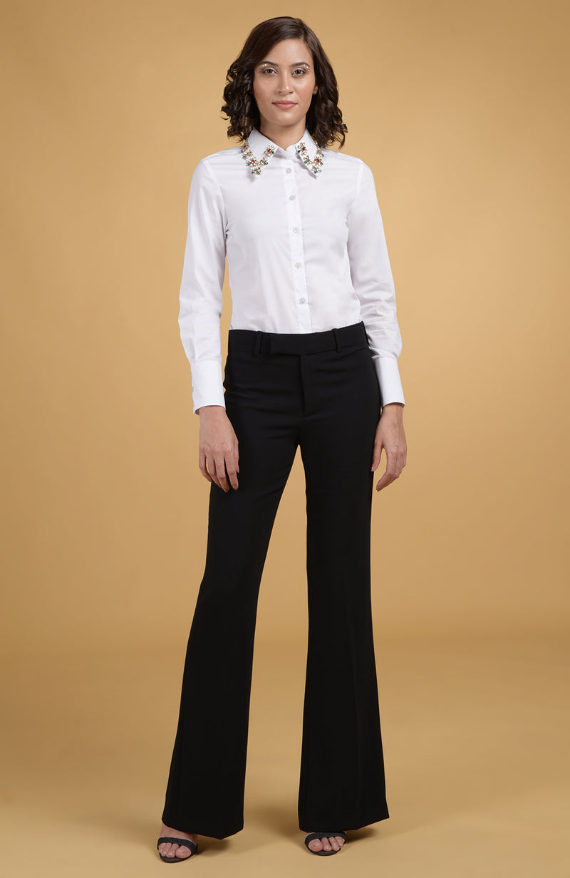 Jeweled Crystal Collar Hand Embroidered Shirt
